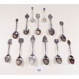 A collection of silver souvenir spoons including some enamel examples 179g