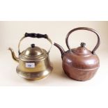 A copper kettle and a brass kettle