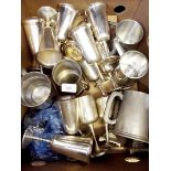 A box of silver plated items to include a set of twelve wine goblets