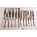 A set of Victorian mother of pearl and silver plated dessert cutlery