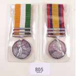 A Queen Victoria South Africa Medal with two bars Orange Free State and Cape Colony and an Edward
