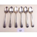 A set of six silver teaspoons with bright cut decoration, 1806/7, 90g