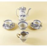 A Cauldon blue and white dragon coffee service comprising: coffee pot, milk and sugar and four
