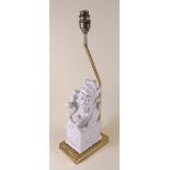 A Chinese white porcelain kylin lion brass mounted table lamp - 44cm