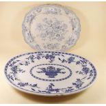 A Mintons blue and white meat plate - 54cm wide, and another Victorian meat plate