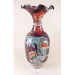 A large Japanese pottery vase with frilled top 41cm