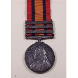 A Boer War South Africa medal with three bars for South Africa 1901, Belfast and Laings Nek