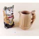 A novelty jug in the form of a cat and a Sylvac squirrel and acorn jug