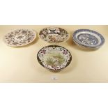 A group of decorative plates including Copeland fish plate