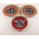 Three Pratt Ware plates printed domestic scenes including 'The Truant'