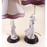 A Guiseppe Armani 18th century style figure table lamp and another similar with shades