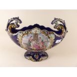 A Victorian two handled jardiniere printed classical interior scene on a blue ground - 35cm wide