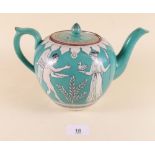 A Victorian turquoise teapot printed classical scenes