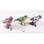 Three Beswick birds comprising Bullfinch, Chaffinch and Greenfinch