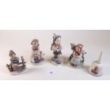 Four Hummel figures and a Hummel bell