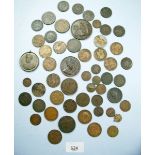 A quantity of copper/bronze coins and tokens/medallions including: Victoria pennies 1864, 1866,