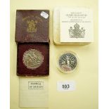 A Festival of Britain crown 1951, and a silver proof commemorative crown 1980, Queen Mothers 80th,
