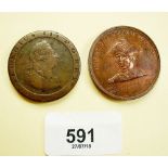 A George III penny 1797 - Condition: Fair, and a medal Nelson's flagship ' Foudroyant', struck
