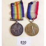 A WWI War medal and Victory medal named to '27155 Pte. W.J.Caswell. Welsh.R'