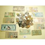 A quantity of 19th century world coinage and banknotes including examples from: Australia,