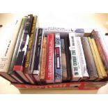 A box of books on warfare and military, weapons, Boer and Peninsula Wars, WW1 Army Life etc