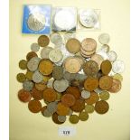 A quantity of British pre-decimal and decimal coinage - farthings through to two shillings -