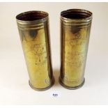 A pair of WWII Trench Art shell cases, engraved