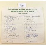 An Australian Rugby Union Team Tour set of autographs 1957 - 8