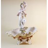 A large Volkstedt continental centre piece bowl of lady holding grapes and cup - 44cm high a/f