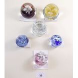 A collection of six Caithness glass paperweights: 'Tawny Owl', 'The Firefly', 'Touchdown', '
