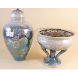 Two Shelley lustre vases painted fish by Walter Shelley, both a/f