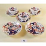 Three Gaudy Welsh 'Cherry Tree' cups and five saucers