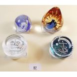 Three Caithness glass paperweights: 'Trapeze', 'Bedouin', 'Royal Wedding Anchor' and a Caithness