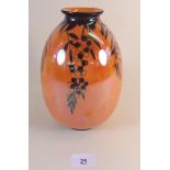A Crown Ducal orange vase decorated foliage - 21cm