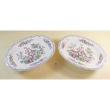 A pair of Victorian oval dessert comports decorated Chinoiserie tree design