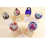 Six Caithness glass paperweights: 'Lullaby', 'Pastorale', 'Phoenix', 'Solitaire', 'Cauldron' and '