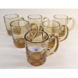 Six Whitefriars gold amber glass mugs