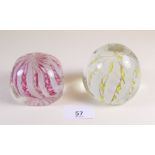 Two lattachino glass paperweights