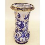 A Victorian blue and white pottery jardiniere stand painted poppies - 54cm tall