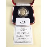 A silver proof limited edition Piedfort Welsh £1 coin 2000 - boxed