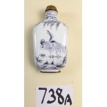 A Chinese blue and white enamel snuff bottle decorated storks