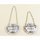 Two Crown Staffordshire decanter labels Port and Claret