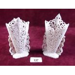 A pair of Graingers Worcester reticulated white porcelain vase - a/f