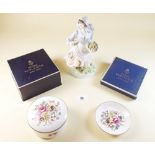 A Royal Worcester figure 'Old Country Way', and two boxed porcelain dishes