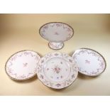A Haviland Limoges dessert comport and two plates printed roses and a Coalport plate