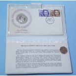 Stamps - The Royal Wedding Medalic FDC with 3 1/2p and 20p commem issues and sterling silver proof