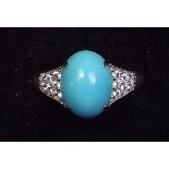 A 9 carat gold ring set Sleeping Beauty turquoise and diamond - size P 1/2