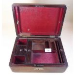 A Victorian rosewood jewellery box with brass mounts and removable tray