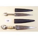 Two small Caucasian Kindjal daggers, one dated 1904 with bone handle, 12cm