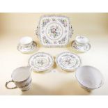 An 'Old Foley' tea service 'Ming Rose' - comprising: six cups and saucers, six tea plates, cake